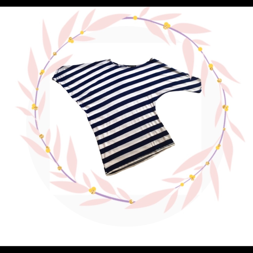 ECU Asymmetrical Boat Neck Top Navy Blue And White